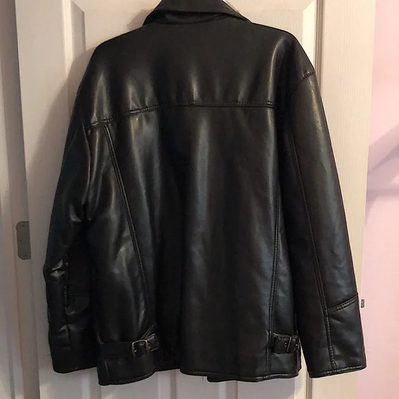 Black Faux Leather Jacket Mens Large - Picture 5 of 12